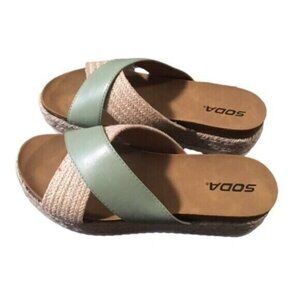 Espadrille Criss cross Slide Slip On Women's  Sandals Size 8 Green Platform